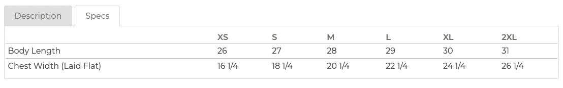 Garment Measurements